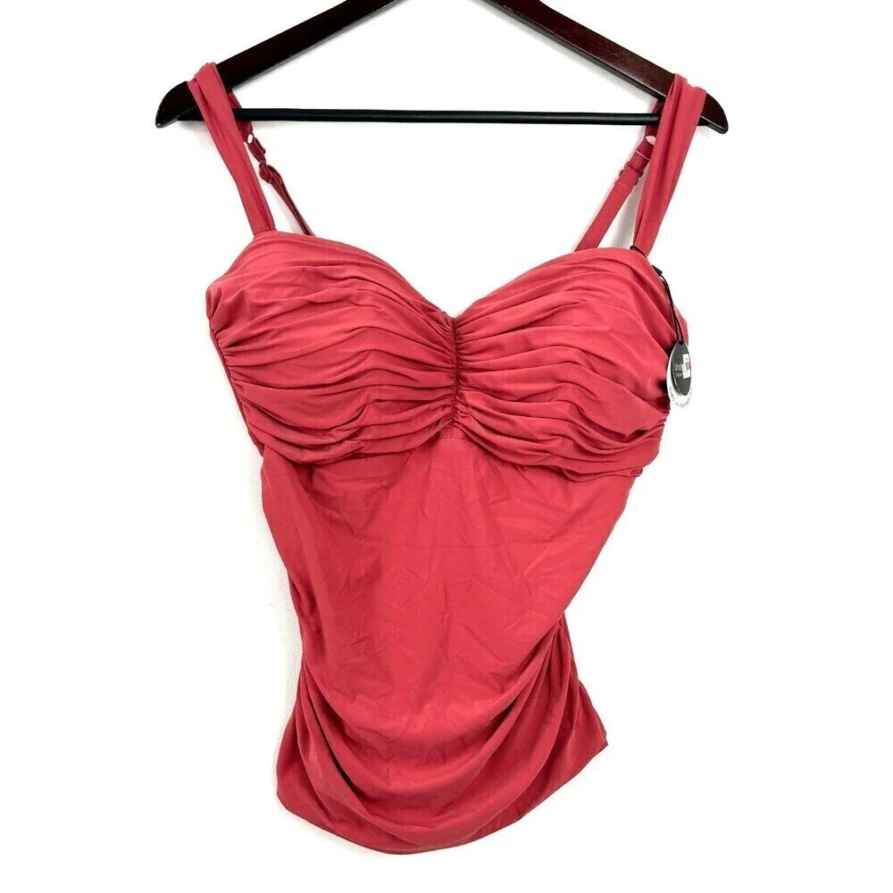 Coco Reef Charisma Women Size 36DD Coral Tankini Top Tie Back Ruched Pleated - Picture 2 of 10